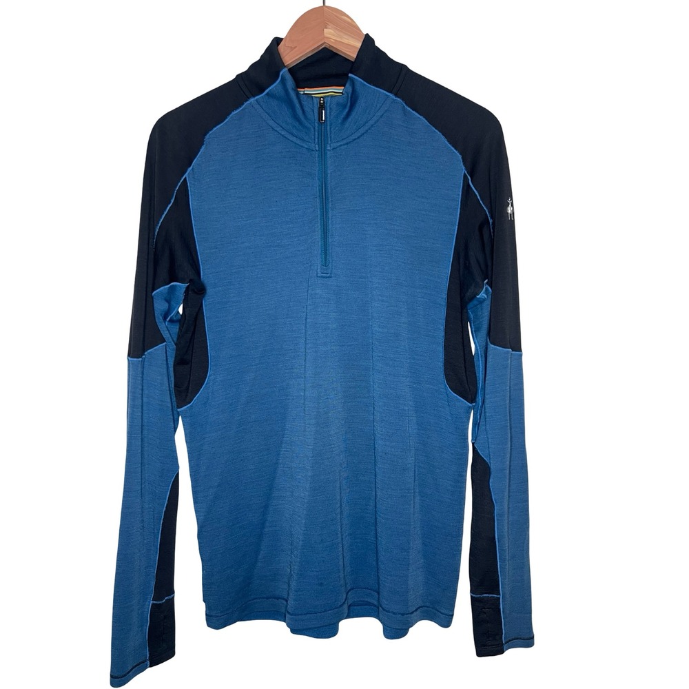 Smartwool Quarter Zip Pullover M Blue Merino Wool Poly Blend Outdoor